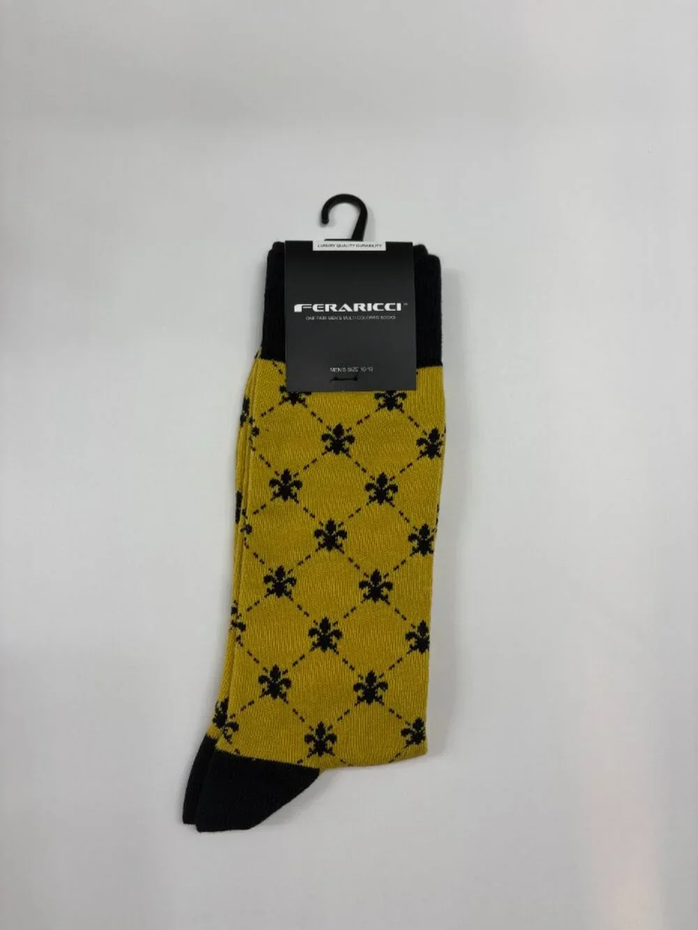 Men's Fleur-de-lis Socks - Mustard Yellow W/  Black- NWT
